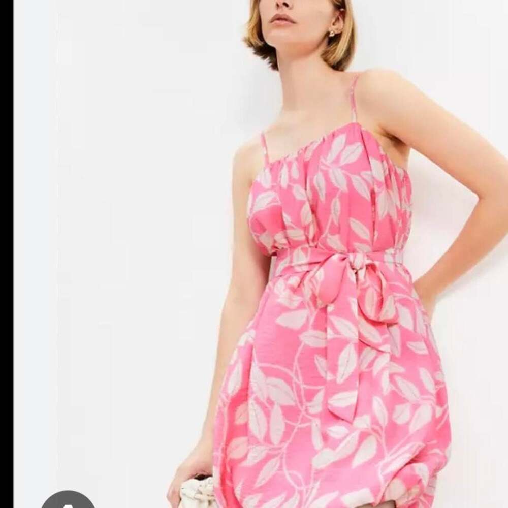 LOFT Pink White Floral Print Babydoll Dress Size 12 Petite
